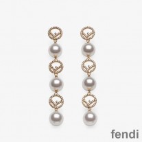 F is Fendi Pearls Long Drop Earrings In Metal Gold