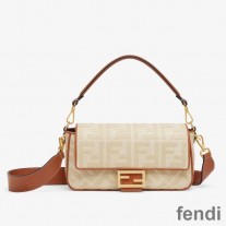 Fendi Baguette Bag In FF Motif Straw Beige