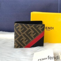 Fendi Bi-fold Wallet In FF Motif Fabric Brown/Red