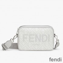 Fendi Compact Camera Case In ROMA Logo FF Motif Fabric White