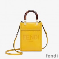 Fendi Mini Sunshine Shopper Bag In ROMA Logo Calf Leather Yellow