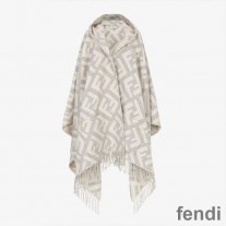 Fendi Poncho with Hood In FF Motif Cashmere Grey