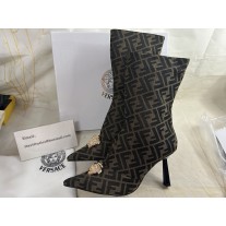 Fendi Ankle Boots Women Fendace FF Fabric Brown
