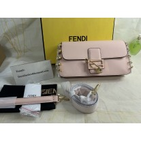 Fendi Baguette Bag In Calf Leather with Fendace Pin Brooches Pink
