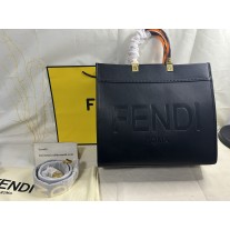 Fendi Medium Sunshine Shopper Bag In ROMA Logo Calf Leather Black