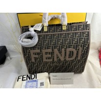 Fendi Medium Sunshine Shopper Bag In ROMA Logo FF Motif Fabric Brown