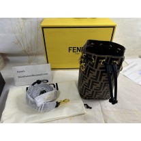 Fendi Mini Mon Tresor Bucket Bag In FF Motif Calf Leather Brown