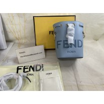 Fendi Mini Mon Tresor Bucket Bag In ROMA Logo Calf Leather Sky Blue