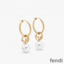 F Is Fendi Hoop Earrings In Metal with Pearls Gold