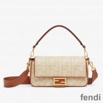 Fendi Baguette Bag In FF Motif Straw Beige