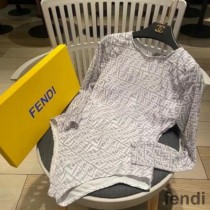 Fendi Bodysuit with Zip Women FF Fish-Eye Motif Tulle Grey/White