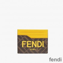 Fendi Card Holder In ROMA Logo FF Motif Fabric Brown