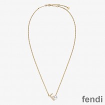 Fendi First Necklace In Metal with Crystals and Pearls Gold