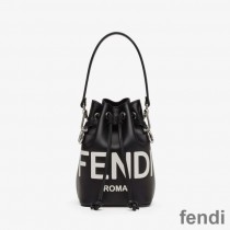 Fendi Mini Mon Tresor Bucket Bag In ROMA Logo Calf Leather Black/White