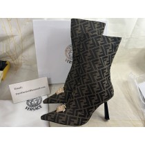 Fendi Ankle Boots Women Fendace FF Fabric Brown