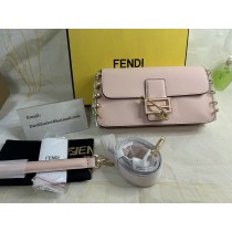 Fendi Baguette Bag In Calf Leather with Fendace Pin Brooches Pink