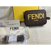 Fendi Compact Camera Case In ROMA Logo FF Motif Fabric Brown