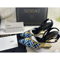Fendi First Slingback Pumps Women Fendace Baroque Fabric Sky Blue