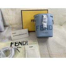 Fendi Mini Mon Tresor Bucket Bag In ROMA Logo Calf Leather Sky Blue