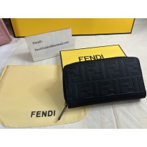 Fendi Zip Around Wallet In FF Motif Nappa Leather Black