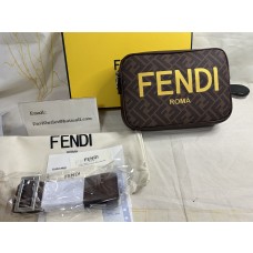 Fendi Compact Camera Case In ROMA Logo FF Motif Fabric Brown