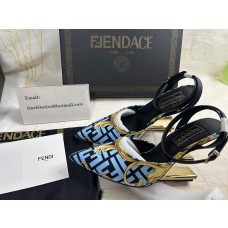 Fendi First Slingback Pumps Women Fendace Baroque Fabric Sky Blue