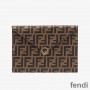 F is Fendi Large Slim Pouch In FF Motif Calf Leather Brown