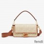 Fendi Baguette Bag In FF Motif Straw Beige