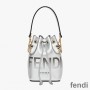Fendi Mini Mon Tresor Bucket Bag In ROMA Logo Calf Leather Silver