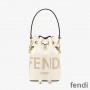 Fendi Mini Mon Tresor Bucket Bag In ROMA Logo Calf Leather White
