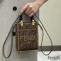 Fendi Mini Sunshine Shopper Bag In ROMA Logo FF Motif Fabric Brown