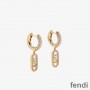 Fendi O'Lock Hoop Pendant Earrings In Crystals Metal Gold