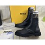 Fendi Rockoko Combat Boots Women Leather with FF Stripes Stretch Fabric Black/White